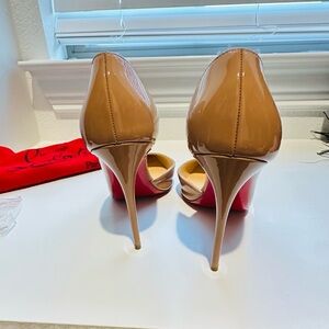 Christian Louboutin Nude Patent Stiletto Pumps with Signature Red Soles